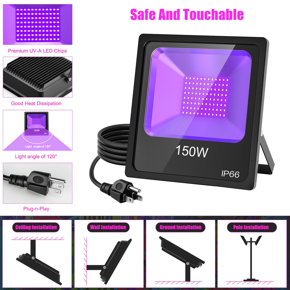 LED Wall Washer Light - UV Series,150W,410NM,AC120V