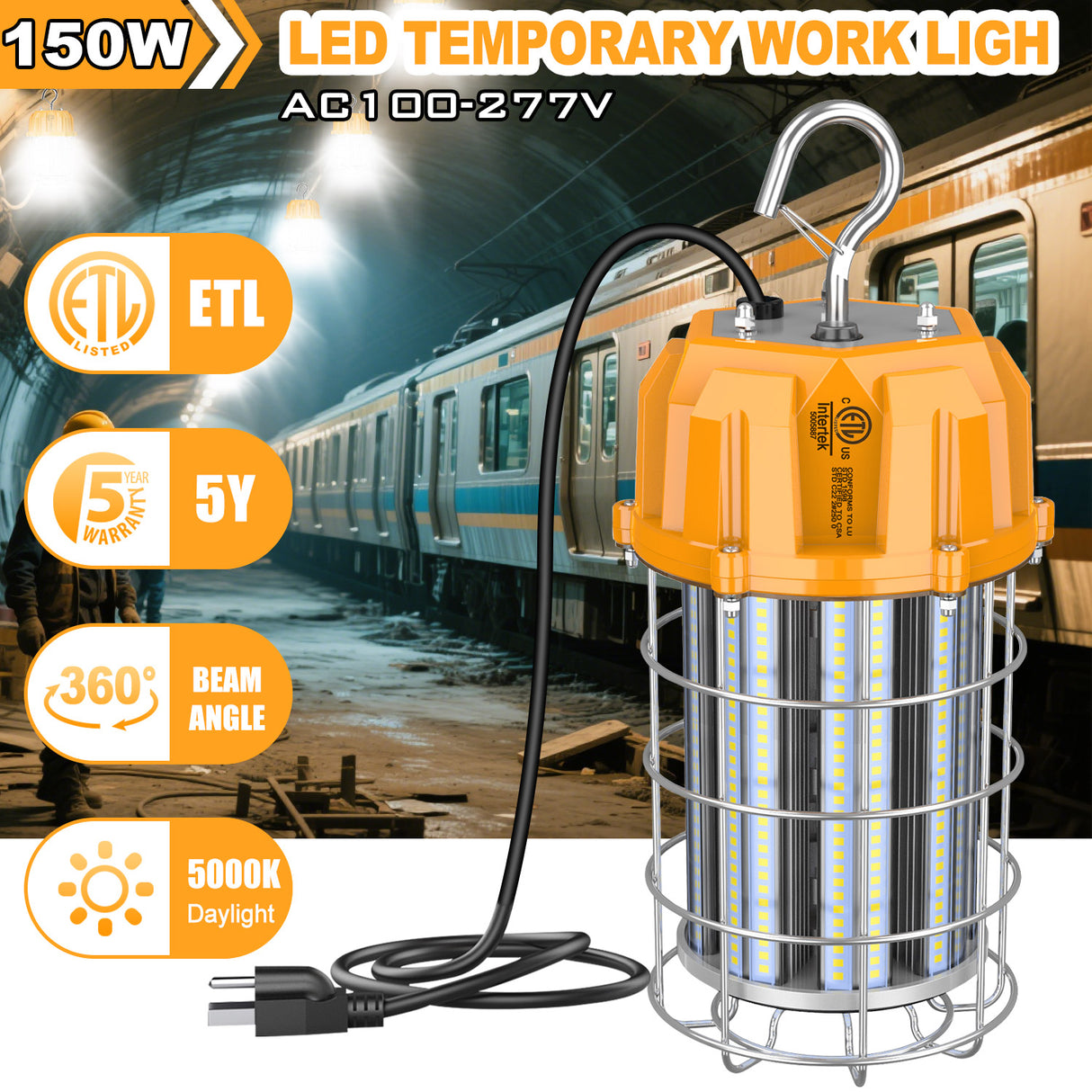 LED Round Work Light - TWL Series,150W,22500lumens,5000K,100-277V, US PLUG