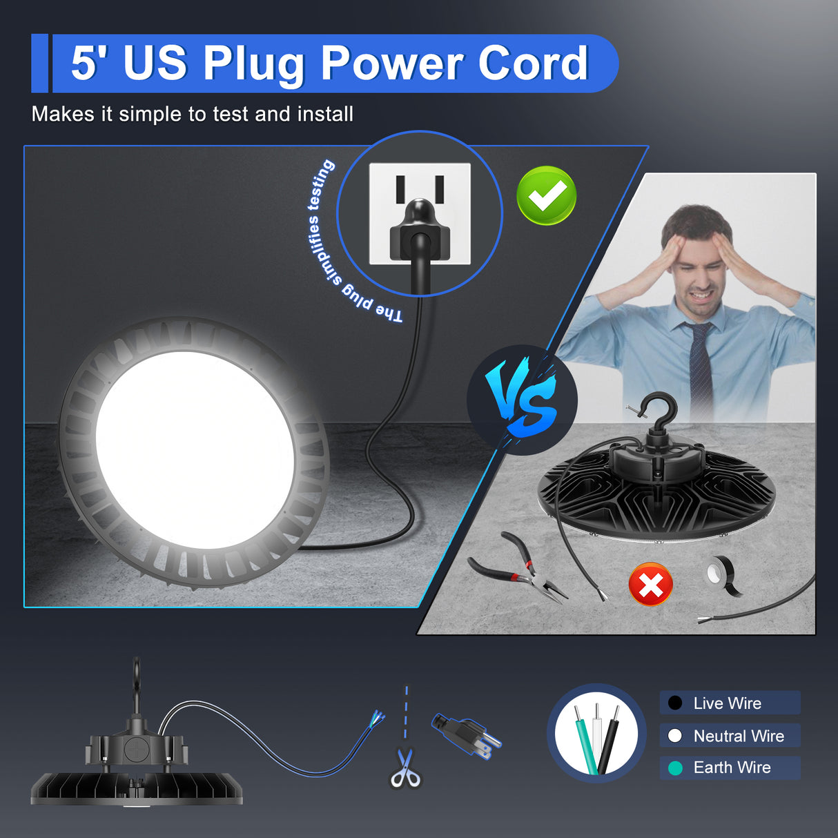 LED High Bay Light - UFO05 Series,150W,22500lumens,Selectable Wattage&CCT,100-277V,With MICROWAVE EXPANSION PORT 120°,US PLUG