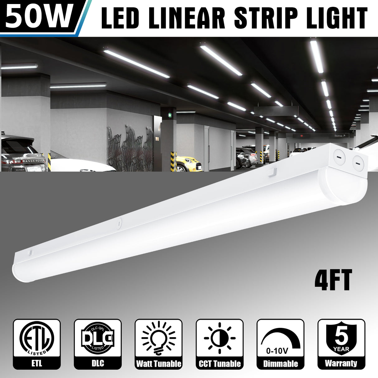 LED Strip Light - STL Series,50W,7000lumens,Selectable Wattage & CCT,120-277V,4FT,8 Pack