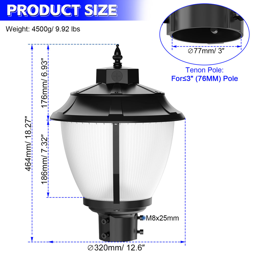 NGTLIGHT LED Ultra Pole Area Light - UPAL Series, 100W-150W, Selectable Wattage & CCT, 100V-277V, Dusk to Dawn Application