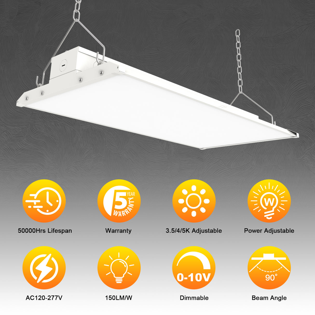 LED Linear High Bay Light - LHB07 Series,300W,45000lumens,,Selectable Wattage & CCT,100-277V,4FT,DIMMABLE,WITH AUDIO JACK SENSOR BASE