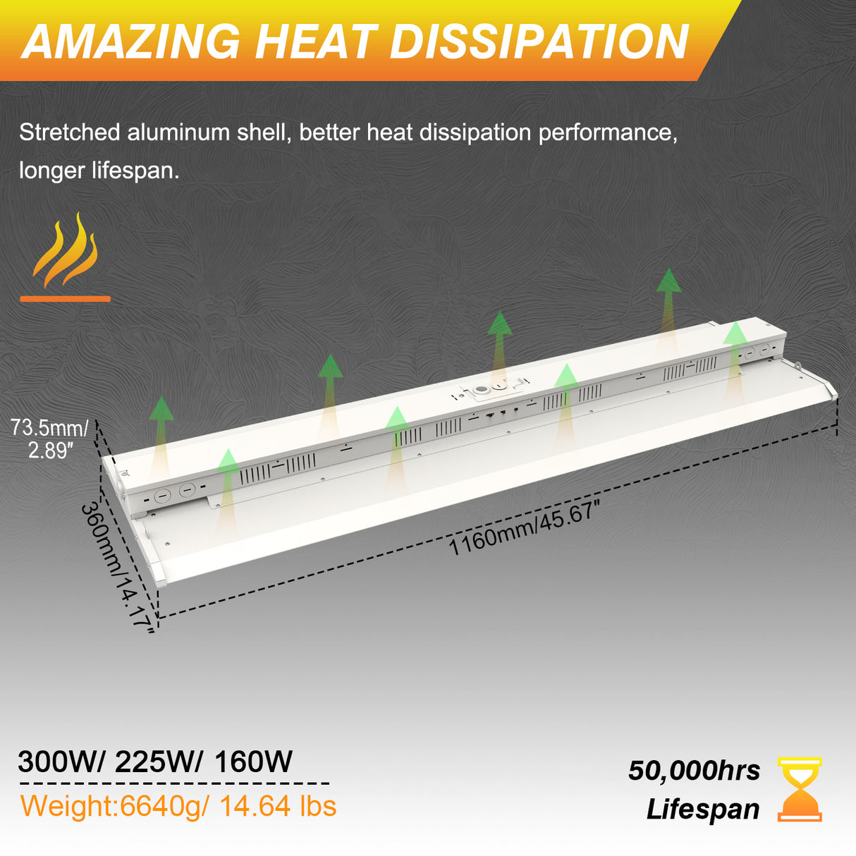 LED Linear High Bay Light - LHB07 Series,300W,45000lumens,,Selectable Wattage & CCT,100-277V,4FT,DIMMABLE,WITH AUDIO JACK SENSOR BASE