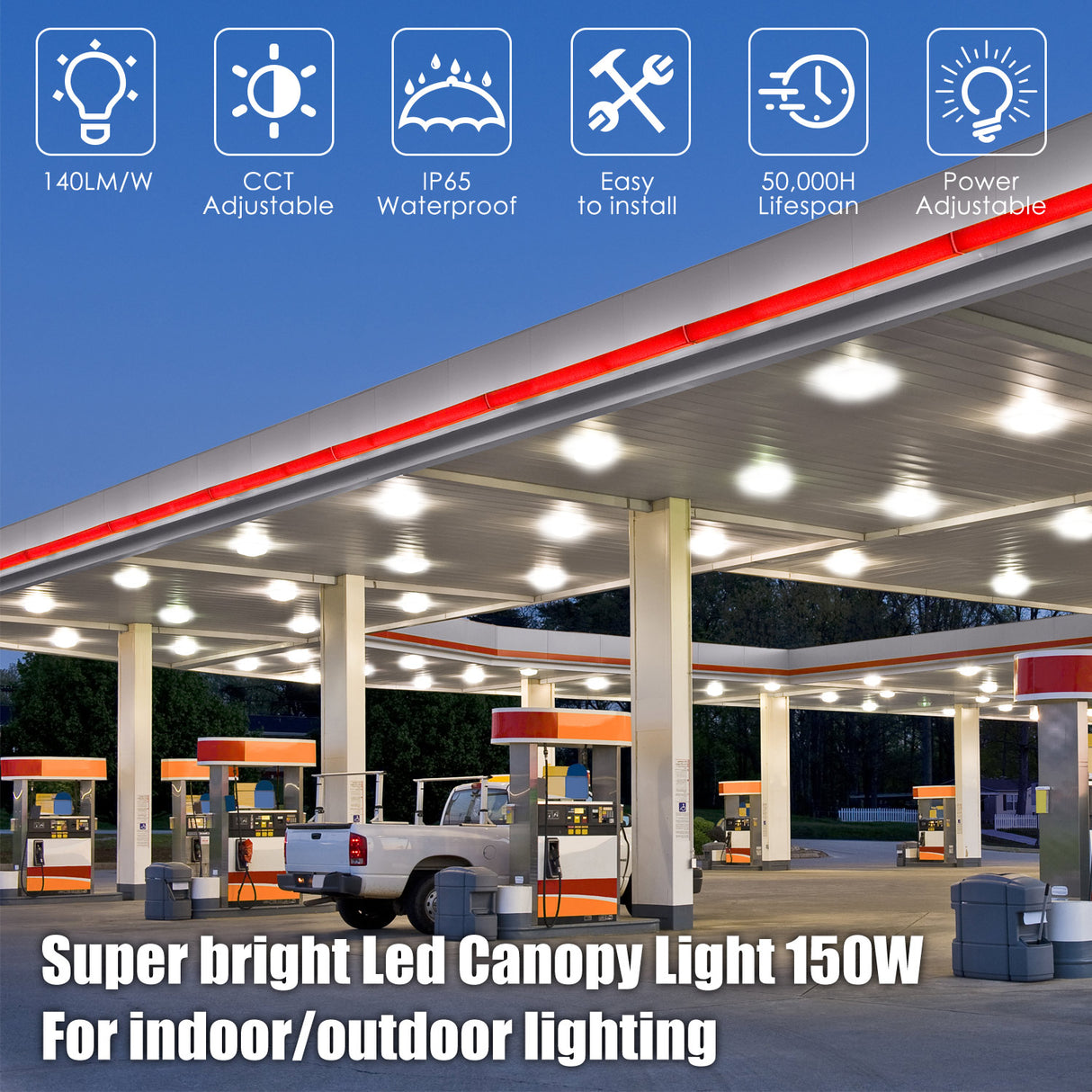 LED Canopy Gas Light  - CGS Series,150W,21000lumens,Selectable Wattage & CCT,100-277V