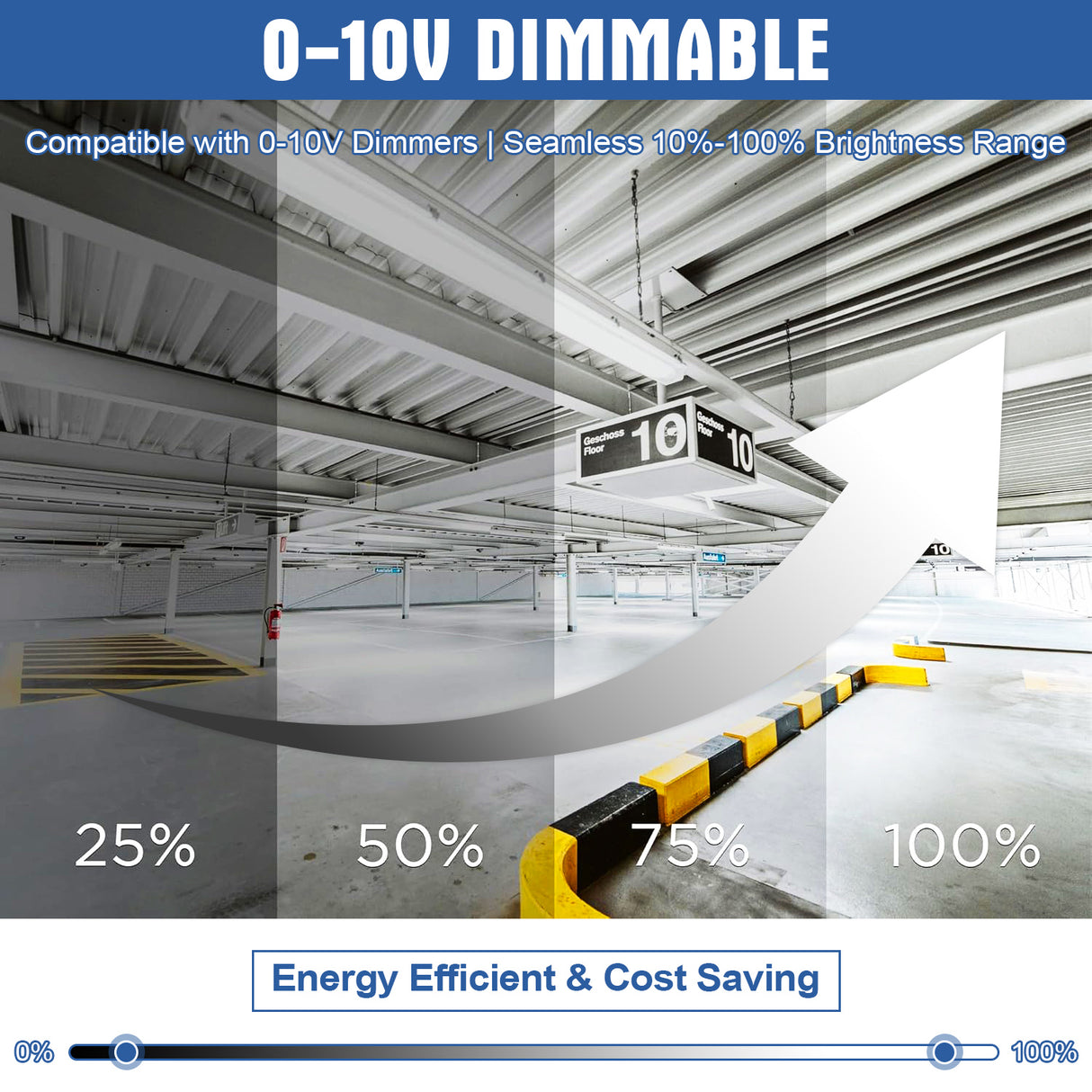 8FT LED Vapor Tight Light - VPL series,100W,Selectable Wattage & CCT,AC 100-277V, DIMMABLE 0-10V