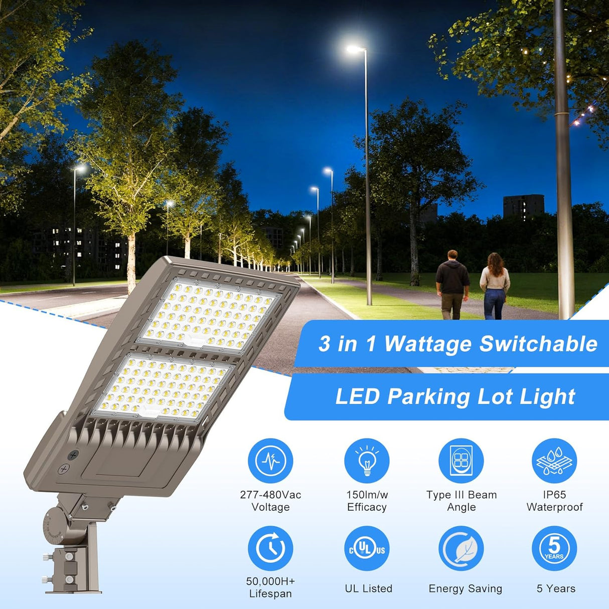 NGTLIGHT LED Parking Lot Light - SB Series,400W,60000lumens,Selectable Wattage,5000K,277-480V,Built in Photocell