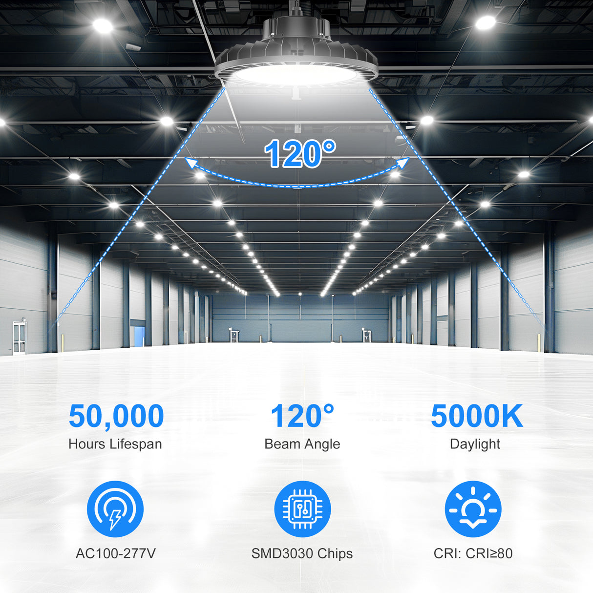 NGTLIGHT LED High Bay Light - UFO05 Series, 150W, 5000K, 100-277V, 120° Beam Angle, 0-10V DIMMABLE, US Plug