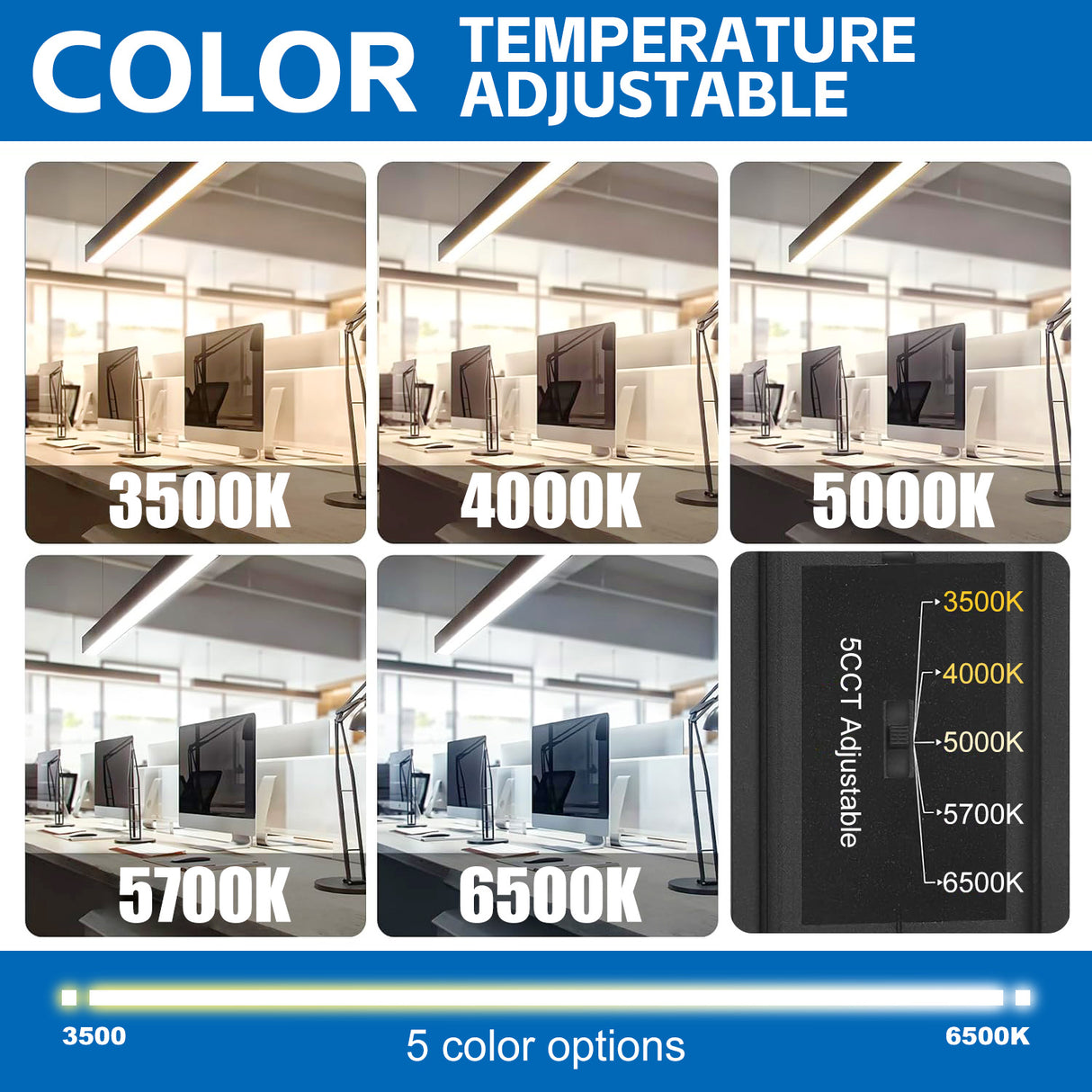 LED Architectual Light - LST Series,50W,6500lumens,Selectable Wattage & CCT,100-277V,4FT,4 Pack
