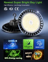 NGTLIGHT LED High Bay Light - UFO05 Series, 150W, Selectable Wattage, 5000K, 277-480V, 120° Beam Angle