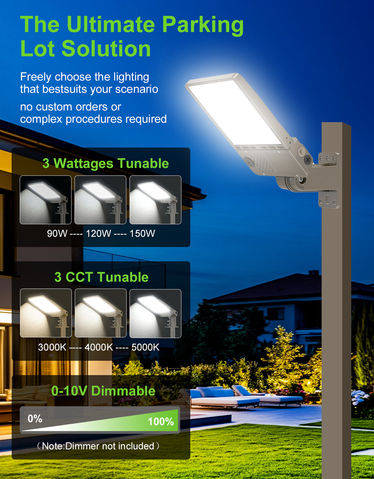 NGTLIGHT LED Parking Lot Light - NPL Series,150W,22500lumens,Selectable Wattage & CCT,100-277V, Built in Photocell,Universal Mount