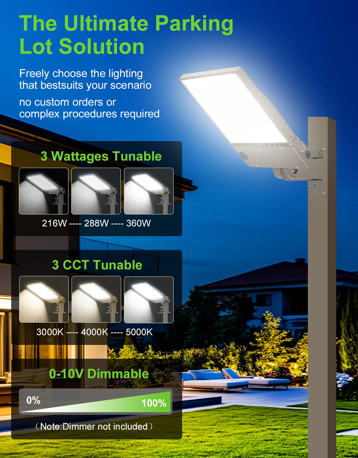 NGTLIGHT LED Parking Lot Light - NPL Series,360W,54000lumens,Selectable Wattage & CCT,100-277V, Built in Photocell,Universal Mount