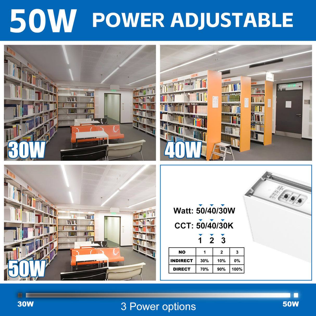 NGTLIGHT LED Architectual Light - LST06 Series, 50W, Selectable Wattage&CCT, 120-277V, 0-10V DIMMABLE, 4FT, 2 Pack