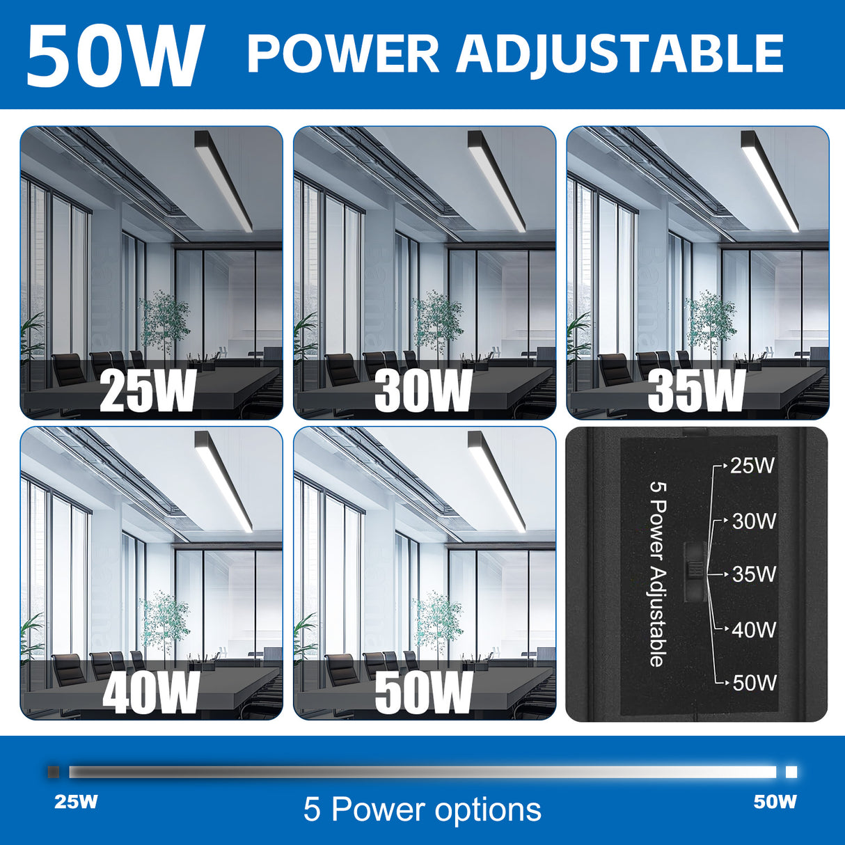 LED Architectual Light - LST Series,50W,6500lumens,Selectable Wattage & CCT,100-277V,4FT,4 Pack