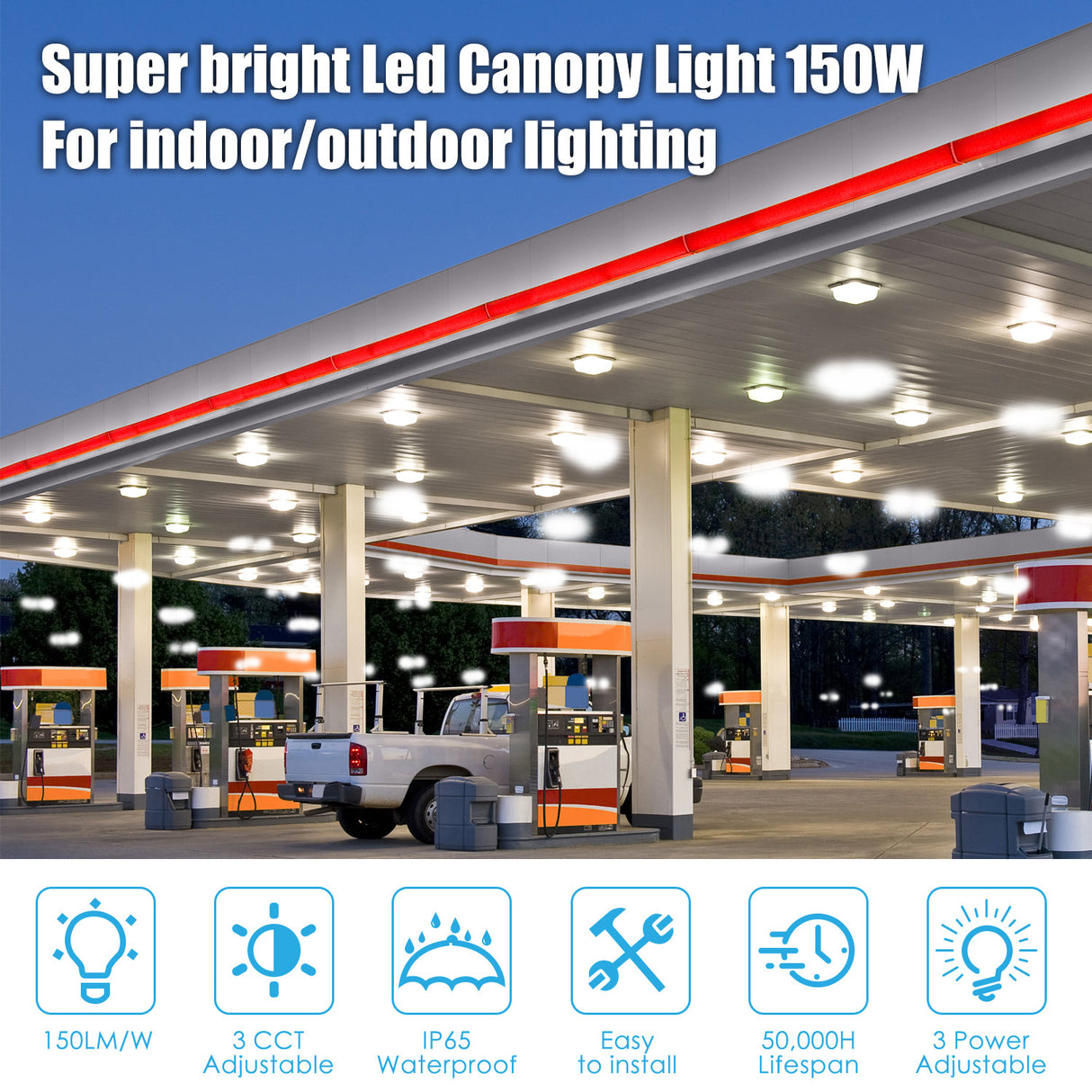 LED  Round Canopy Light - CP Series,100W,Selectable Wattage & CCT,100-277V,Dusk to Dawn
