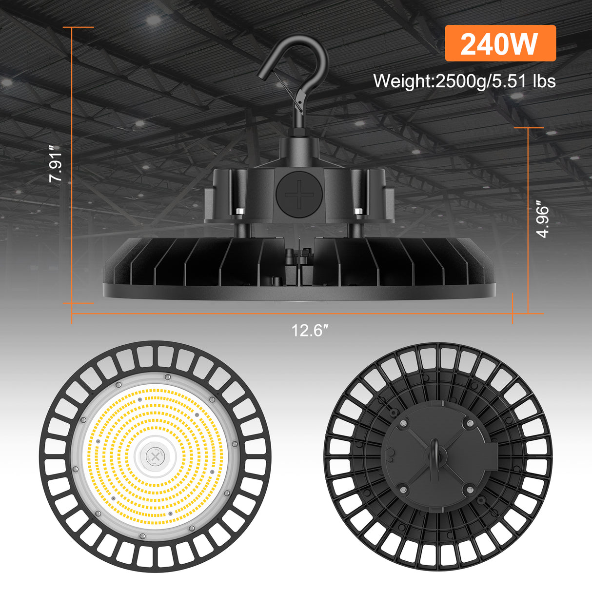 NGTLIGHT LED High Bay Light - UFO05 Series,240W,36000lumens,Selectable Wattage&CCT,100-277V,US PLUG