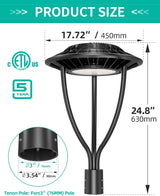 NGTLIGHT LED Post Top Light - PTA Series, 60W-150W, Selectable Wattage & CCT, 100-277V, Dusk to Dawn