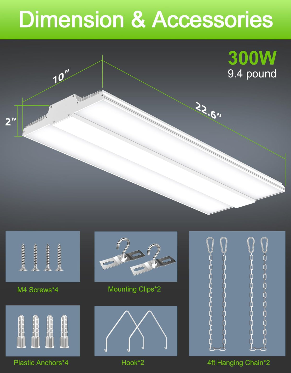 LED Linear High Bay Light - LHB Series,300W,45000lumens,5000K,100-277V