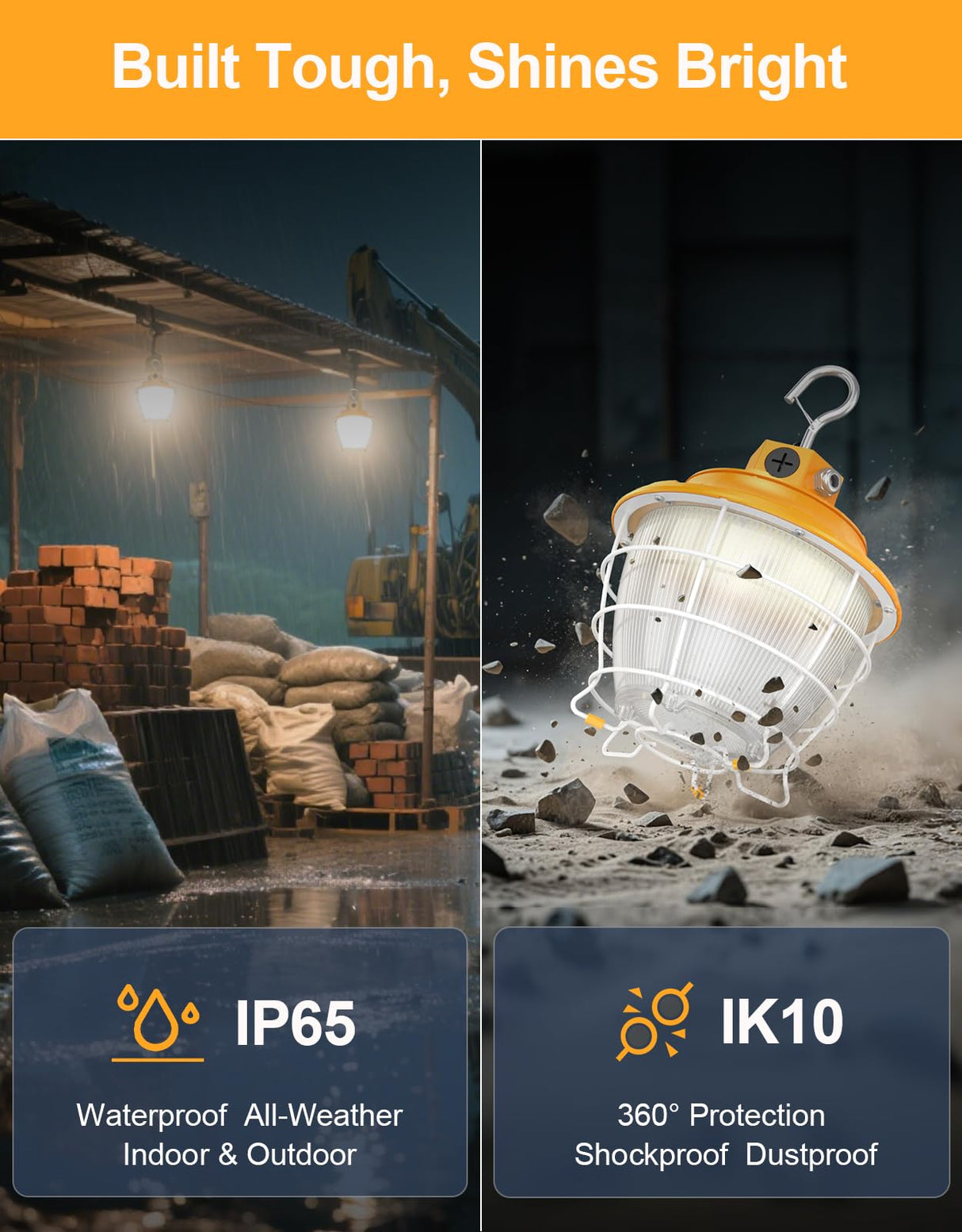 LED Temporary Work Light- PTL Series,100W,15000lumens,Selectable Wattage& CCT,AC120V,ON/Off Button