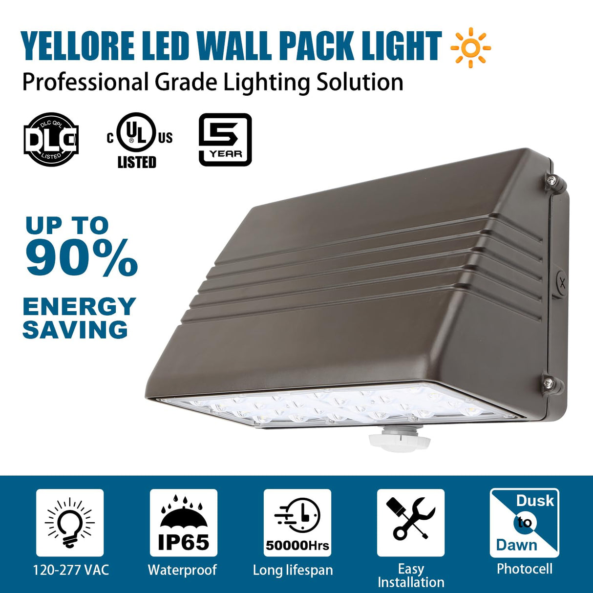 LED Wall Pack Light- FWP Series,125W,18750lumens,Selectable Wattage & CCT,100-277V
