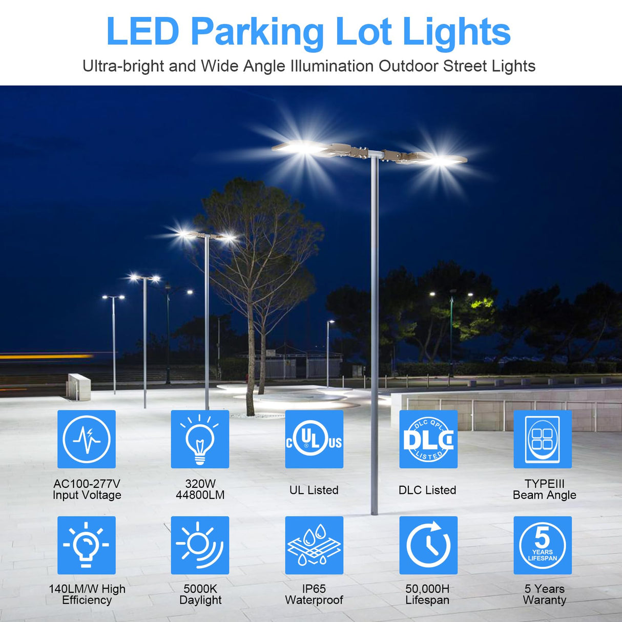 LED Parking Lot Light - SB Series,320W,44800lumens,5000K,100-277V