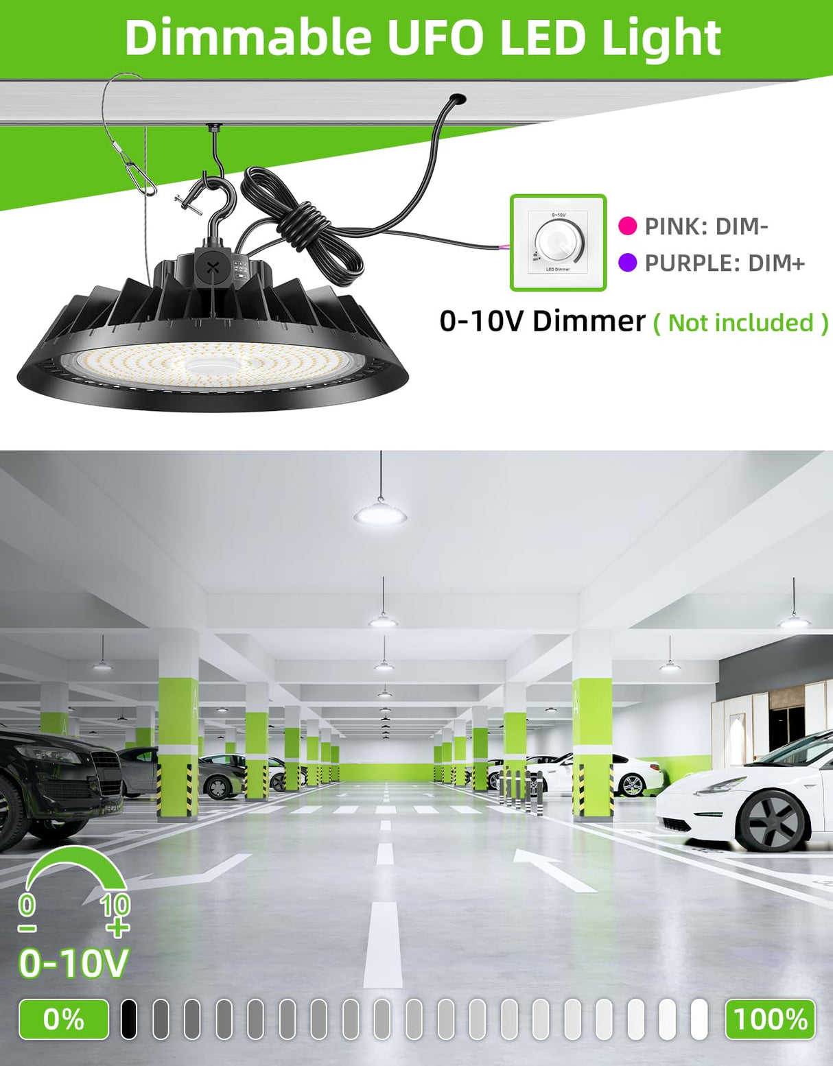 LED High Bay Light - UFO02 Series,240W,36000lumens,Selectable Wattage,5000K,277-480V