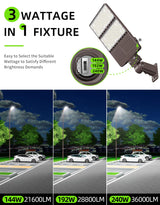 LED Parking Lot Light - PL Series With A&N BRACKET,240W,36000lumens,5000K,277-480V,Built in Photocell