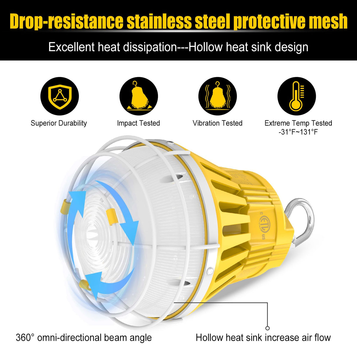 LED Temporary Work Light - LTW Series,100W,13000lumens,Selectable Wattage,5000K,100-277V,US PLUG