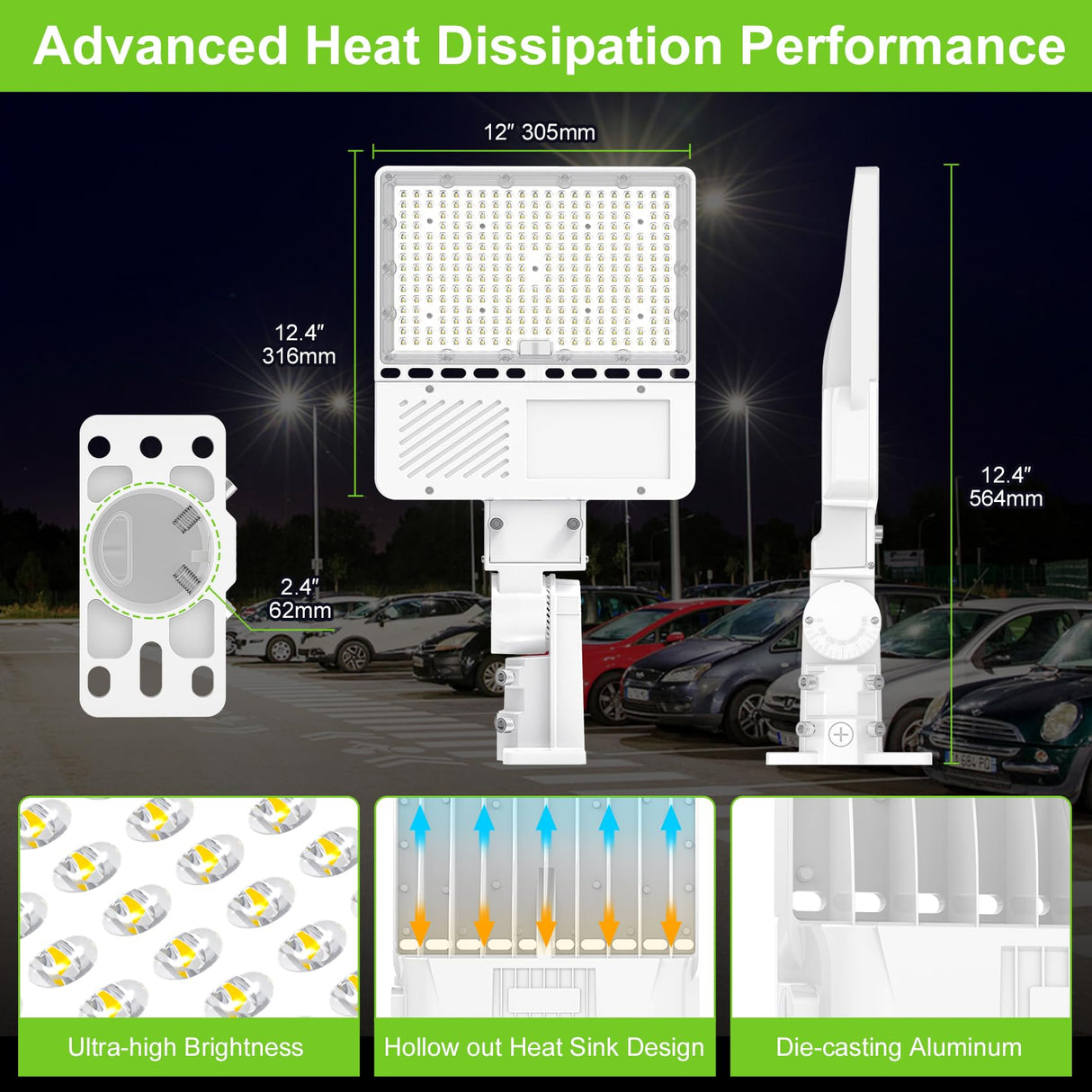 LED Parking Lot Light - PL Series With A&N BRACKET BROWN,200W,30000lumens,5000K,100-277V,Built in Photocell