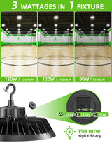 LED High Bay Light - UFO02 Series,150W,22500lumens,Selectable Wattage,5000K,277-480V