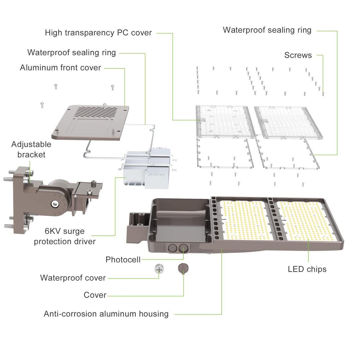 LED Parking Lot Light - PL Series With Arm Mount ,240W,36000lumens,5000K,100-277V,Dusk to Dawn