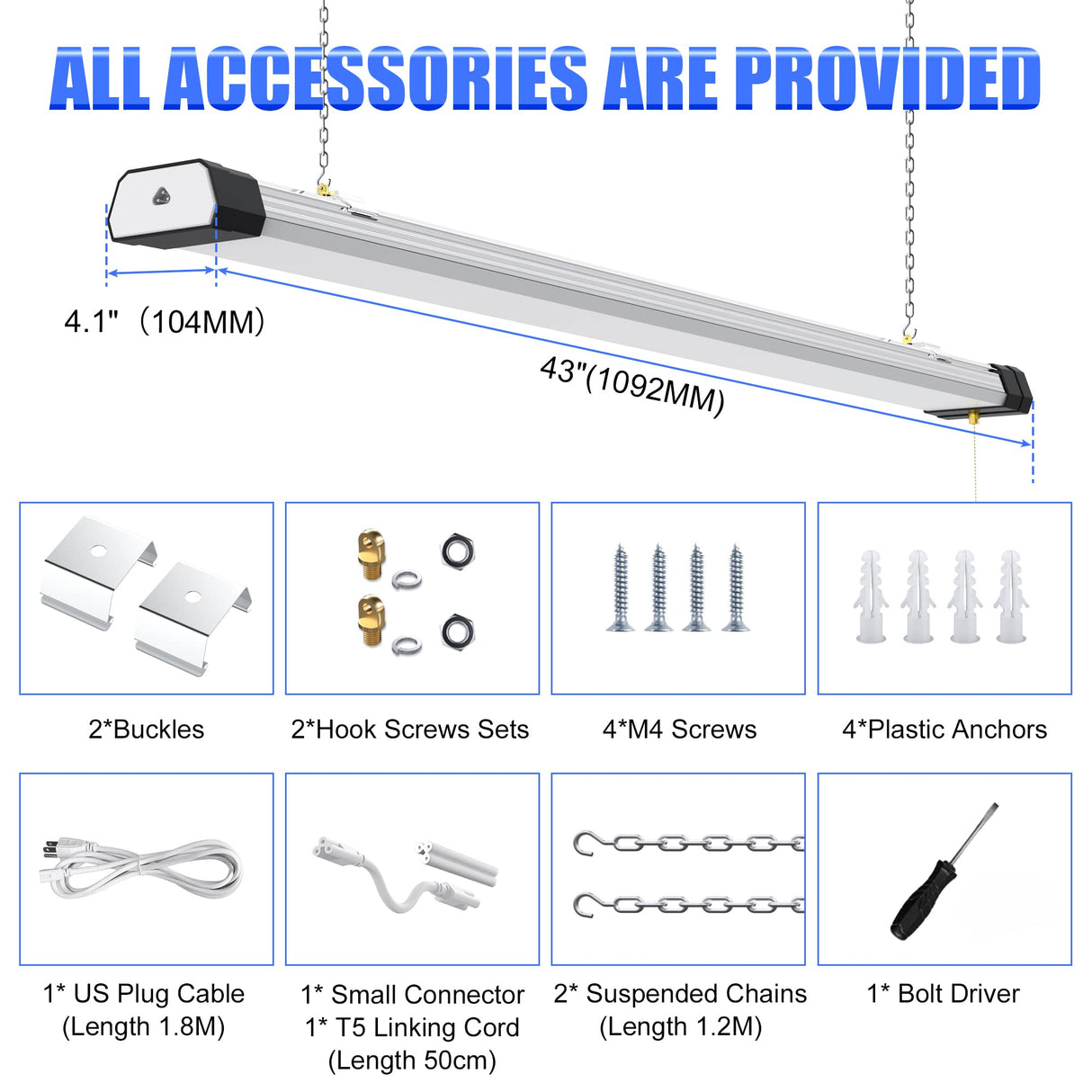 LED Shop Light - SL Series,100W,13000lumens,5000K,100-120V,with ON/Off Pull Chain