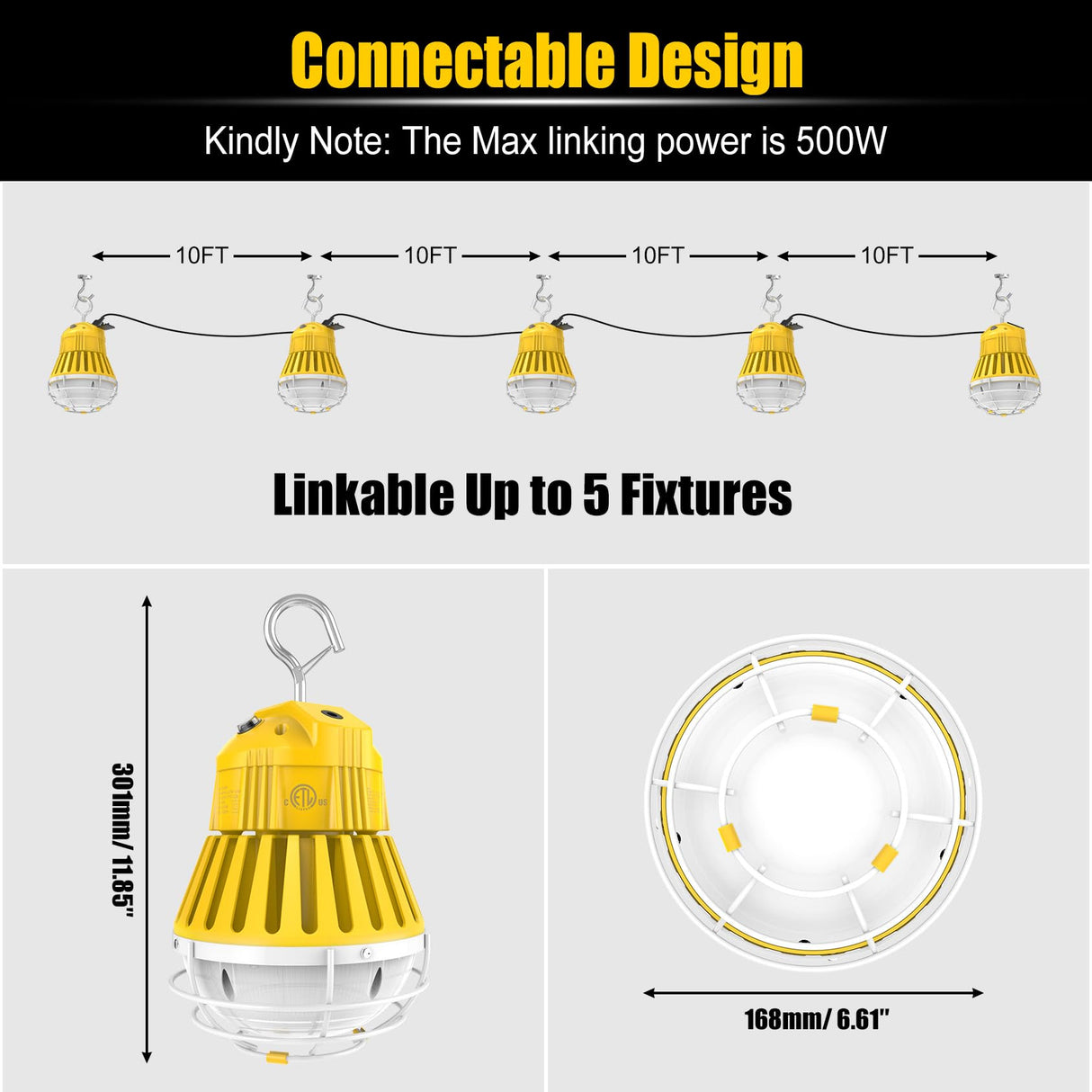 LED Temporary Work Light - LTW Series,100W,13000lumens,Selectable Wattage,5000K,100-277V,US PLUG