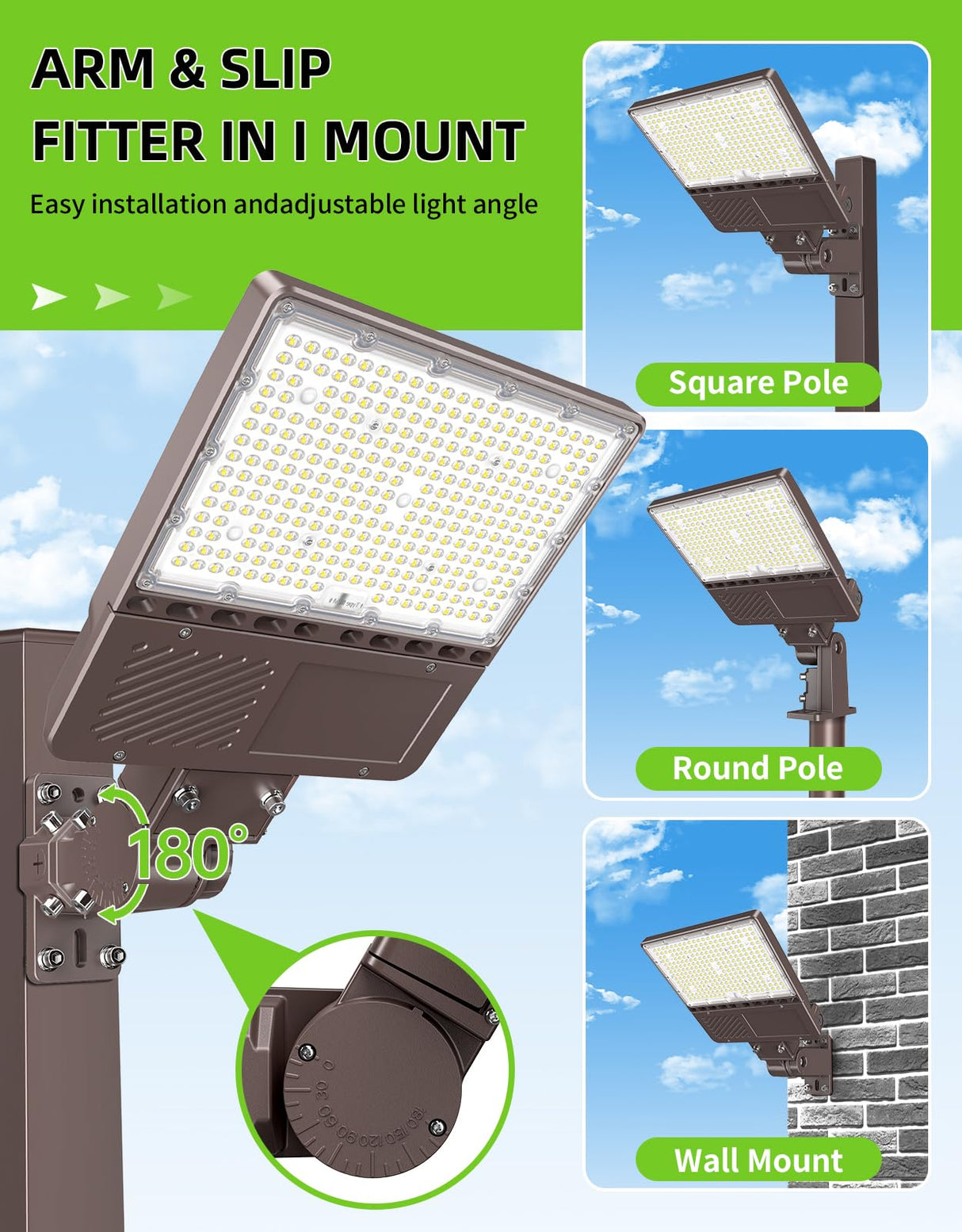 LED Parking Lot Light - PL Series With A&N BRACKET,200W,30000lumens,5000K,277-480V,Built in Photocell