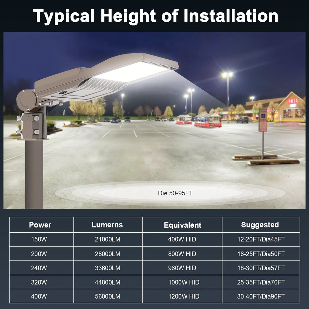 LED Parking Lot Light - SB Series 240W,33600lumens,Selectable Wattage,5000K,277-480V,Built in Photocell Application