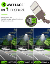 LED Parking Lot Light - PL Series With Slip Fit Mount,320W,48000lumens,Selectable Wattage,100-277V,Built in Photocell