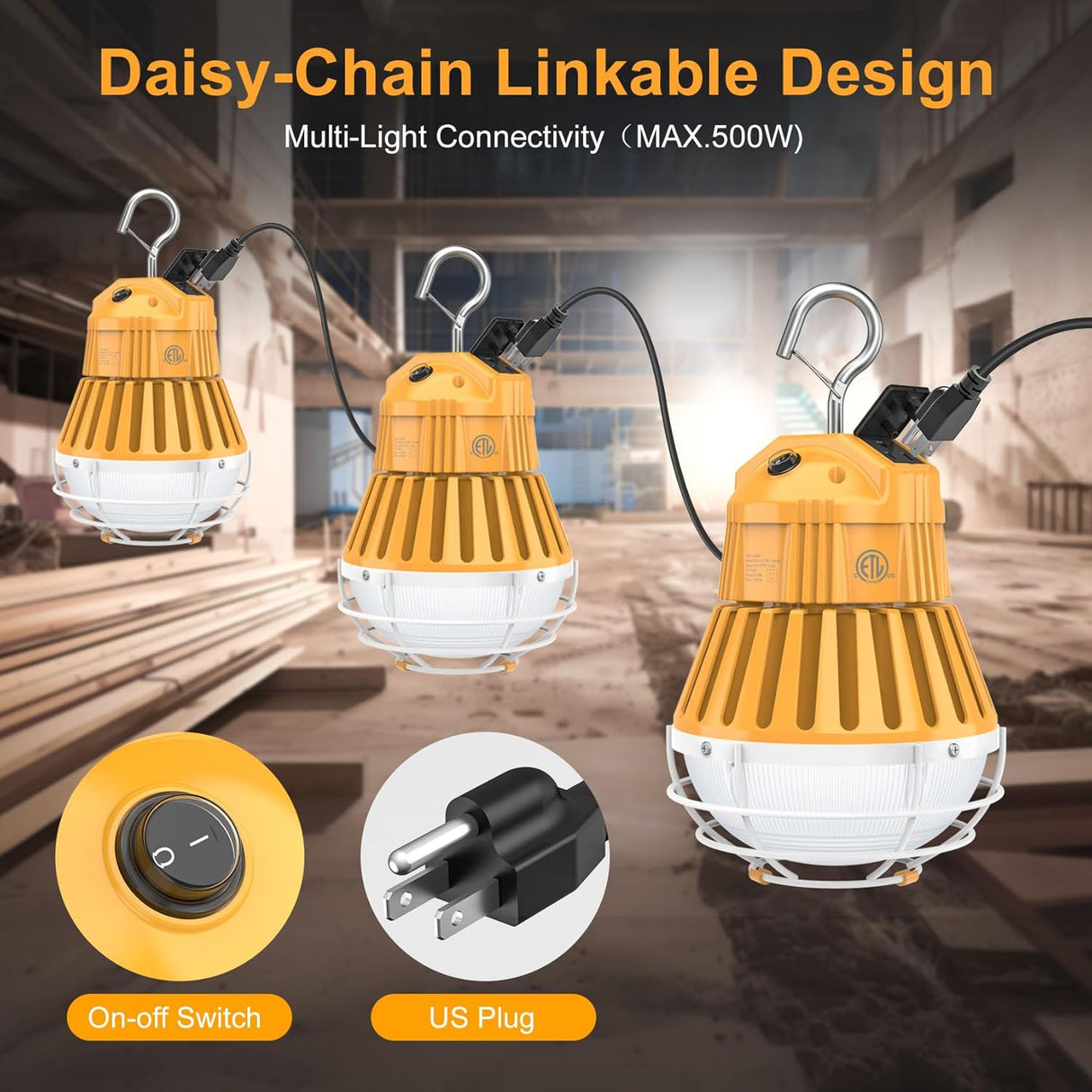 LED Temporary Work Light - LTW Series,100W,14000lumens,Selectable Wattage,5000K,100-277V,US PLUG