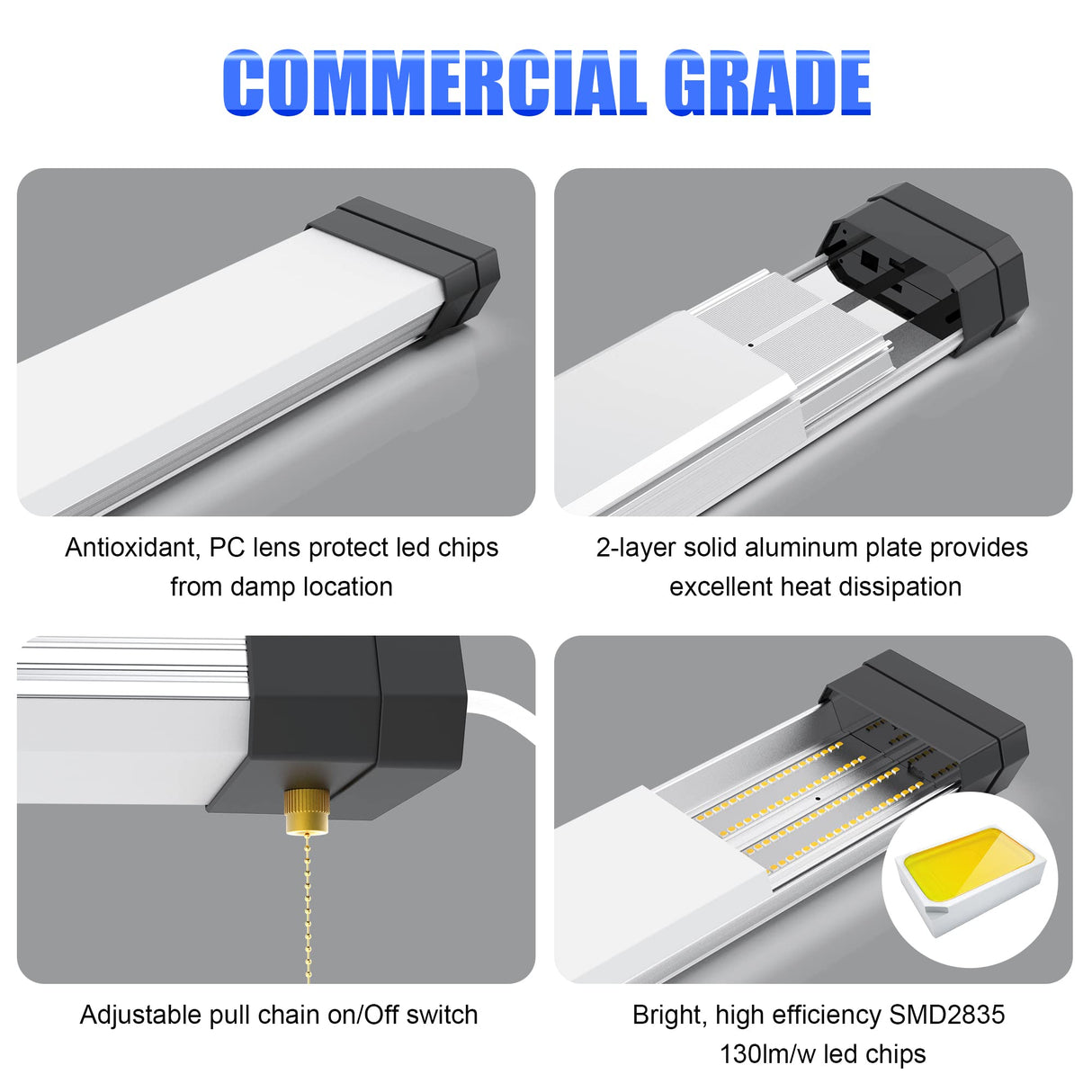 LED Shop Light - SL Series,100W,13000lumens,5000K,100-120V,with ON/Off Pull Chain