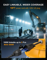 LED Temporary Work Light- PTL Series,100W,15000lumens,Selectable Wattage& CCT,AC120V,ON/Off Button