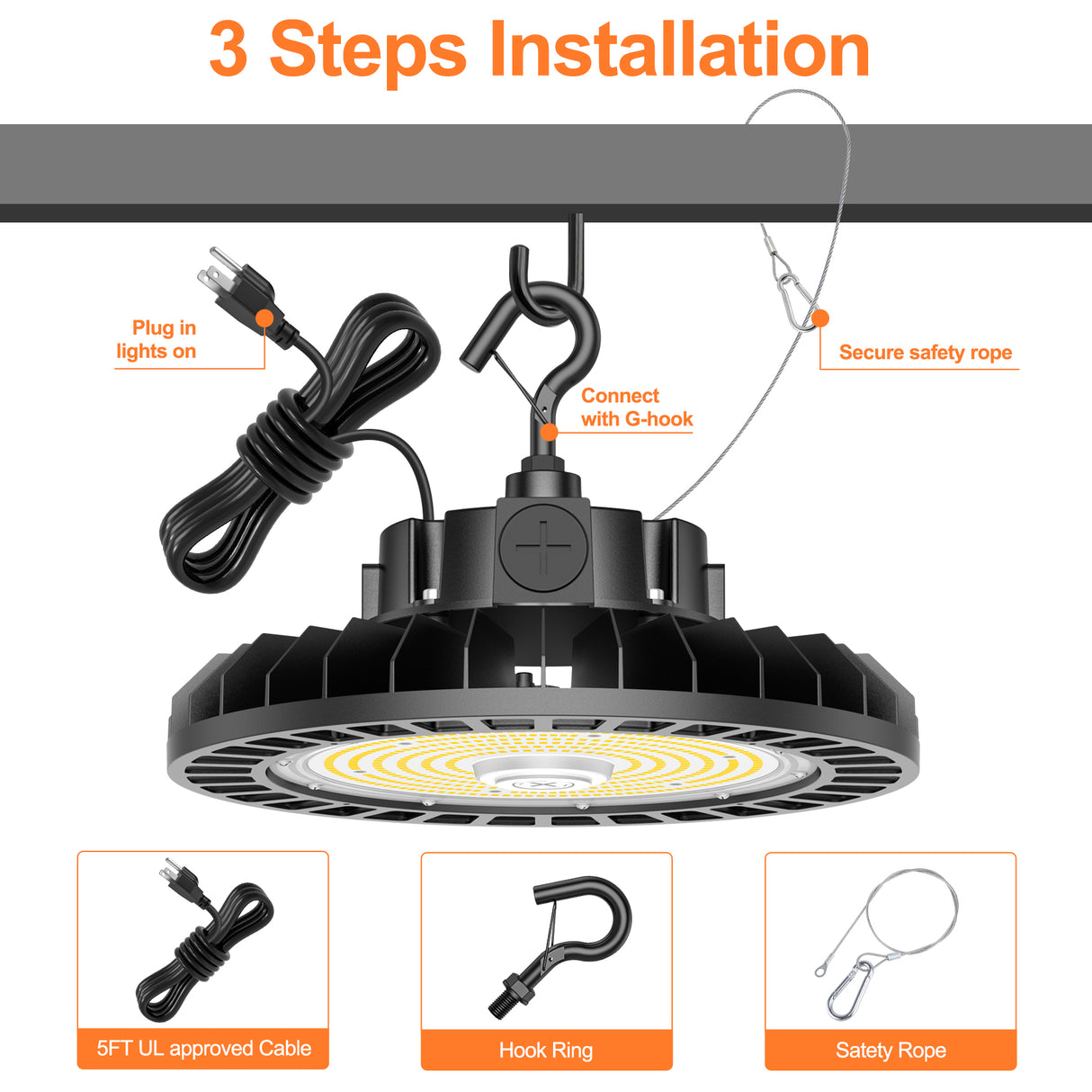 NGTLIGHT LED High Bay Light - UFO05 Series,240W,36000lumens,Selectable Wattage&CCT,100-277V,US PLUG