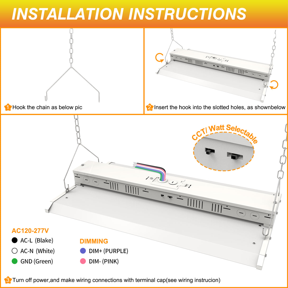 LED Linear High Bay Light - LHB07 Series,220W,33000lumens,,Selectable Wattage & CCT,100-277V,2FT,WITH AUDIO JACK SENSOR BASE