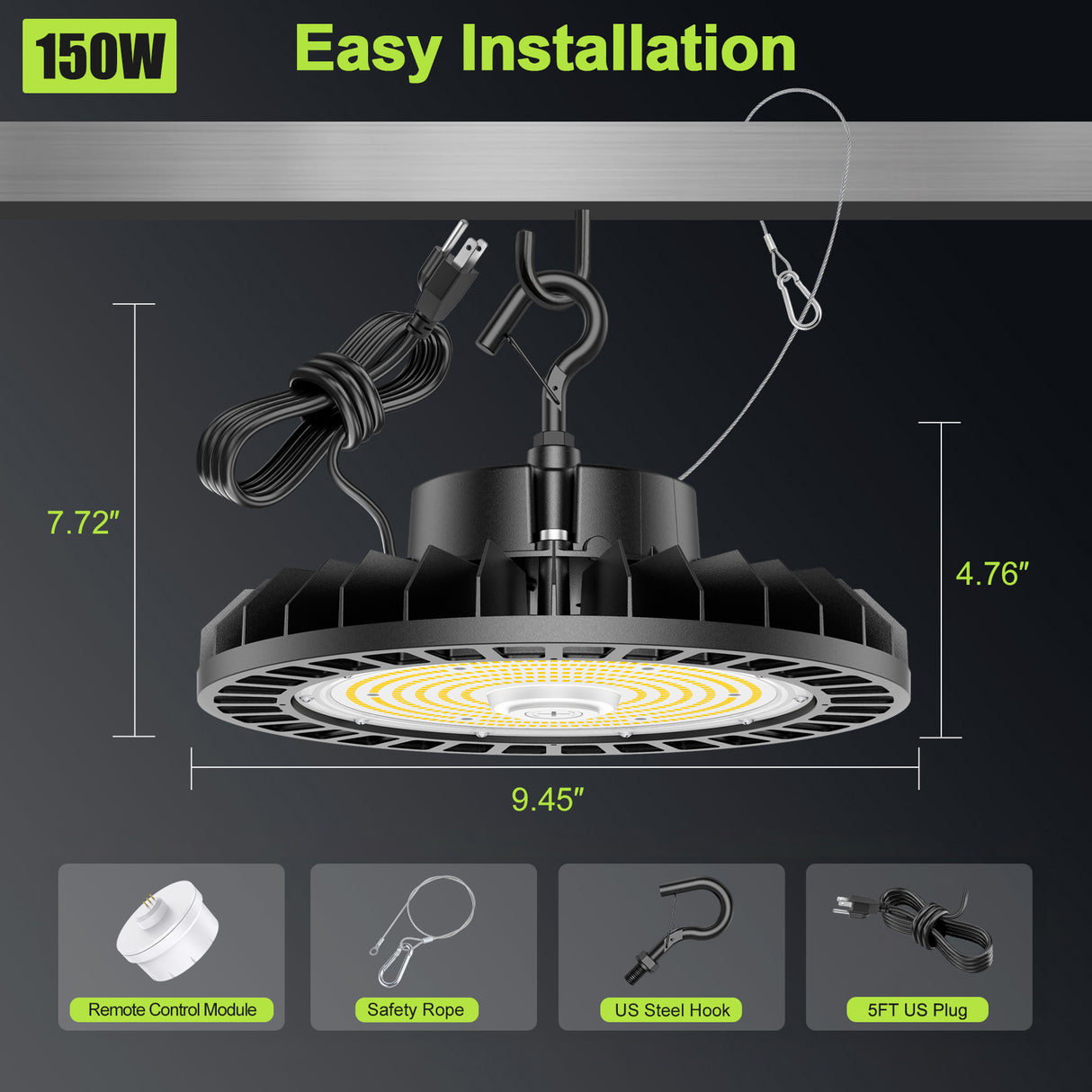 LED High Bay Light - UFO05 Series,150W,22500lumens,Selectable Wattage,5000K,100-277V,With MICROWAVE EXPANSION PORT 120°