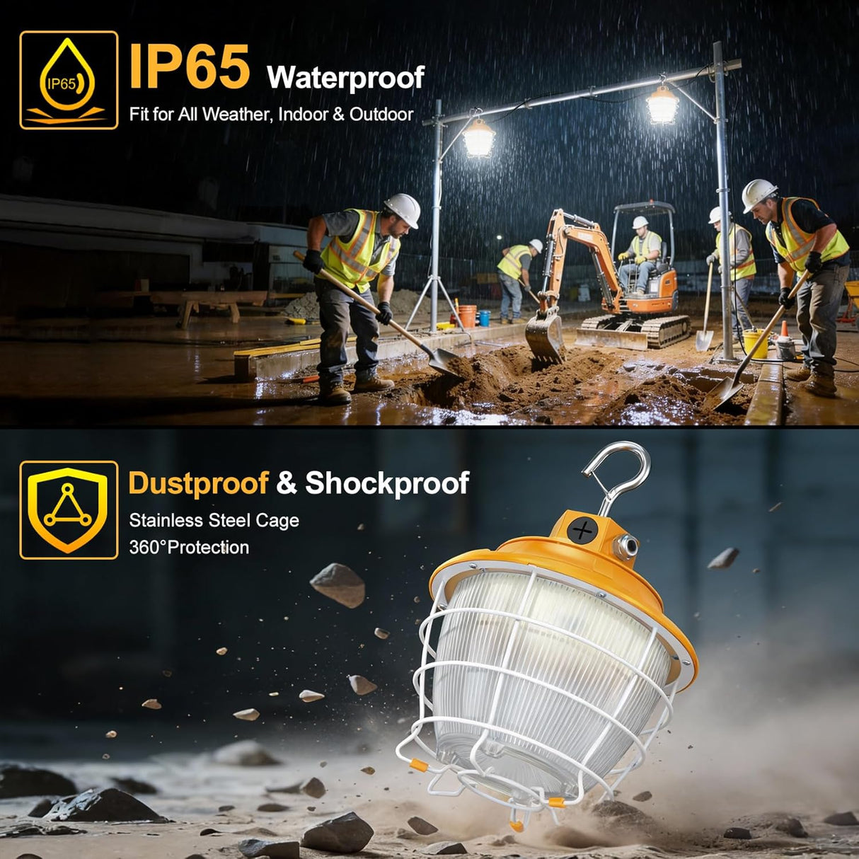 LED Temporary Work Light- PTL Series,100W,15000lumens,Selectable Wattage& CCT,100-277V,US PLUG