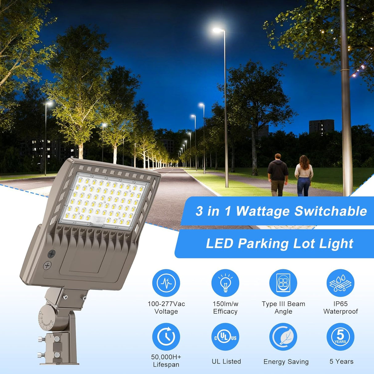 NGTLIGHT LED Parking Lot Light - SB Series 240W,33600lumens,Selectable Wattage,5000K,100-277V,Built in Photocell