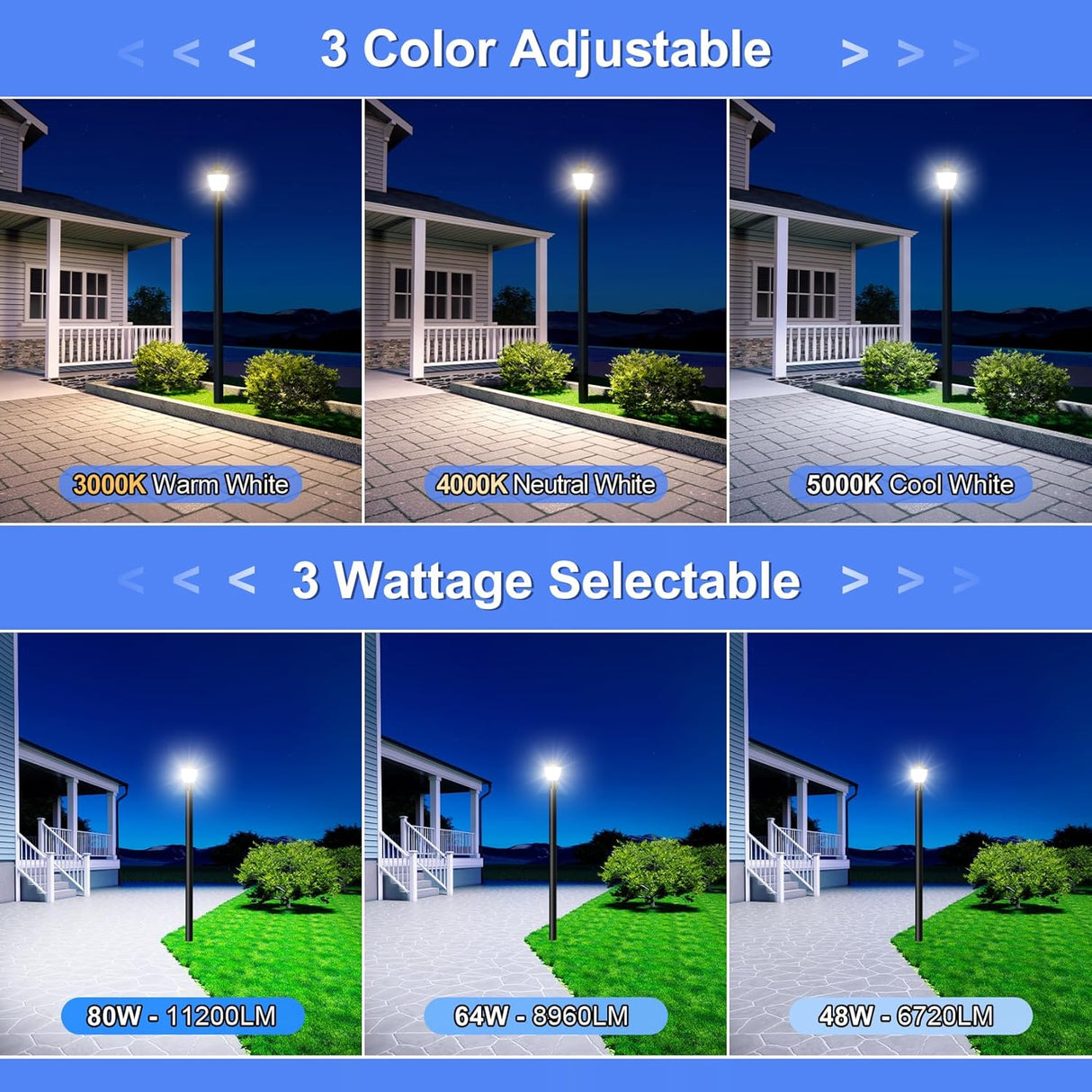 LED Post Top Light- PAL Series,80W,11200lumens,Selectable Wattage & CCT,100V-277V