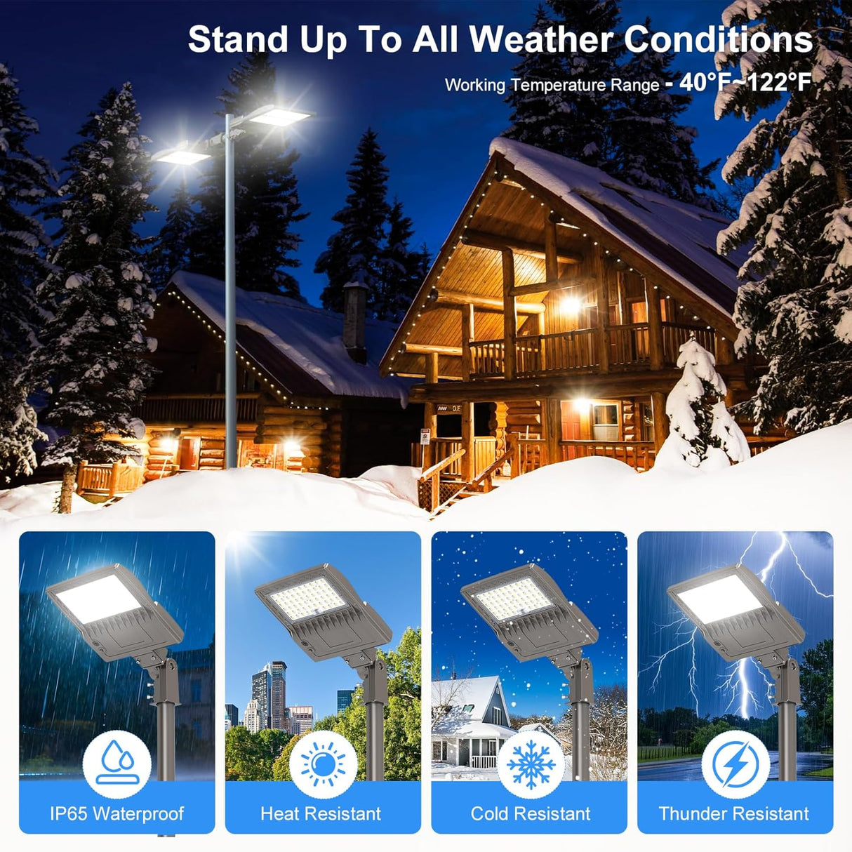 NGTLIGHT LED Parking Lot Light - SB Series 240W,33600lumens,Selectable Wattage,5000K,100-277V,Built in Photocell