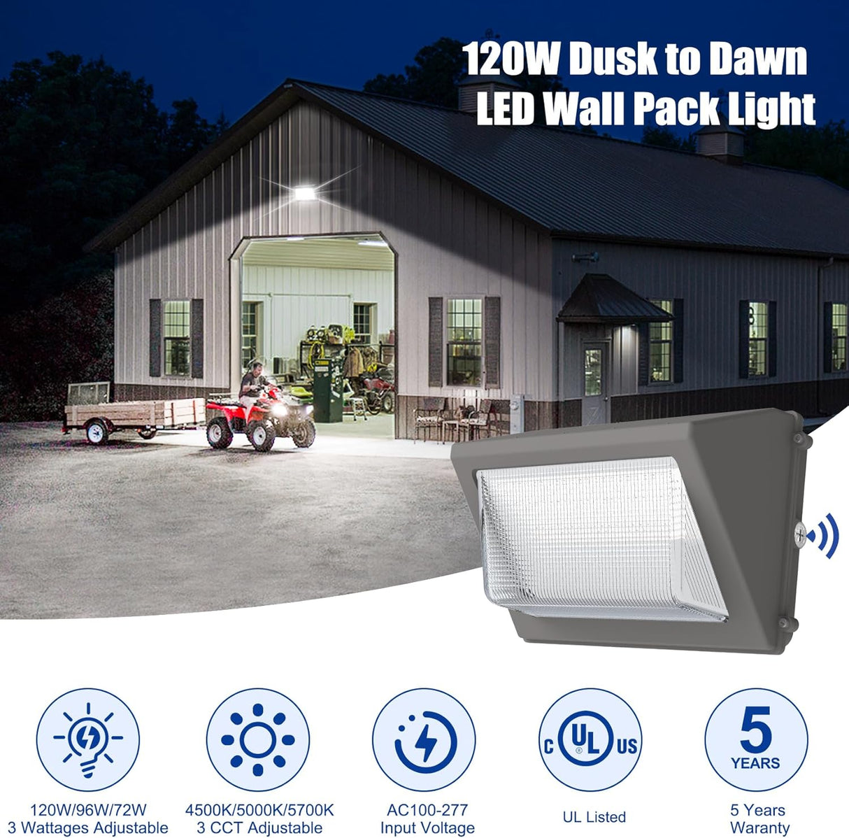LED Wall Pack Light- WP Series,120W,16800lumens,Selectable Wattage & CCT,100-277V