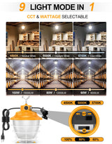 LED Temporary Work Light- PTL Series,100W,15000lumens,Selectable Wattage& CCT,AC120V,ON/Off Button