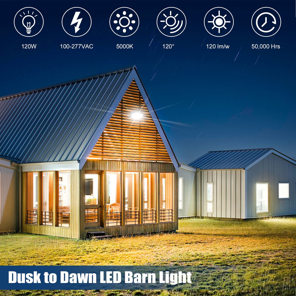 LED BARN LIGHT - SP Series,120W,16800lumens,5000K,100-277V，Dusk to Dawn