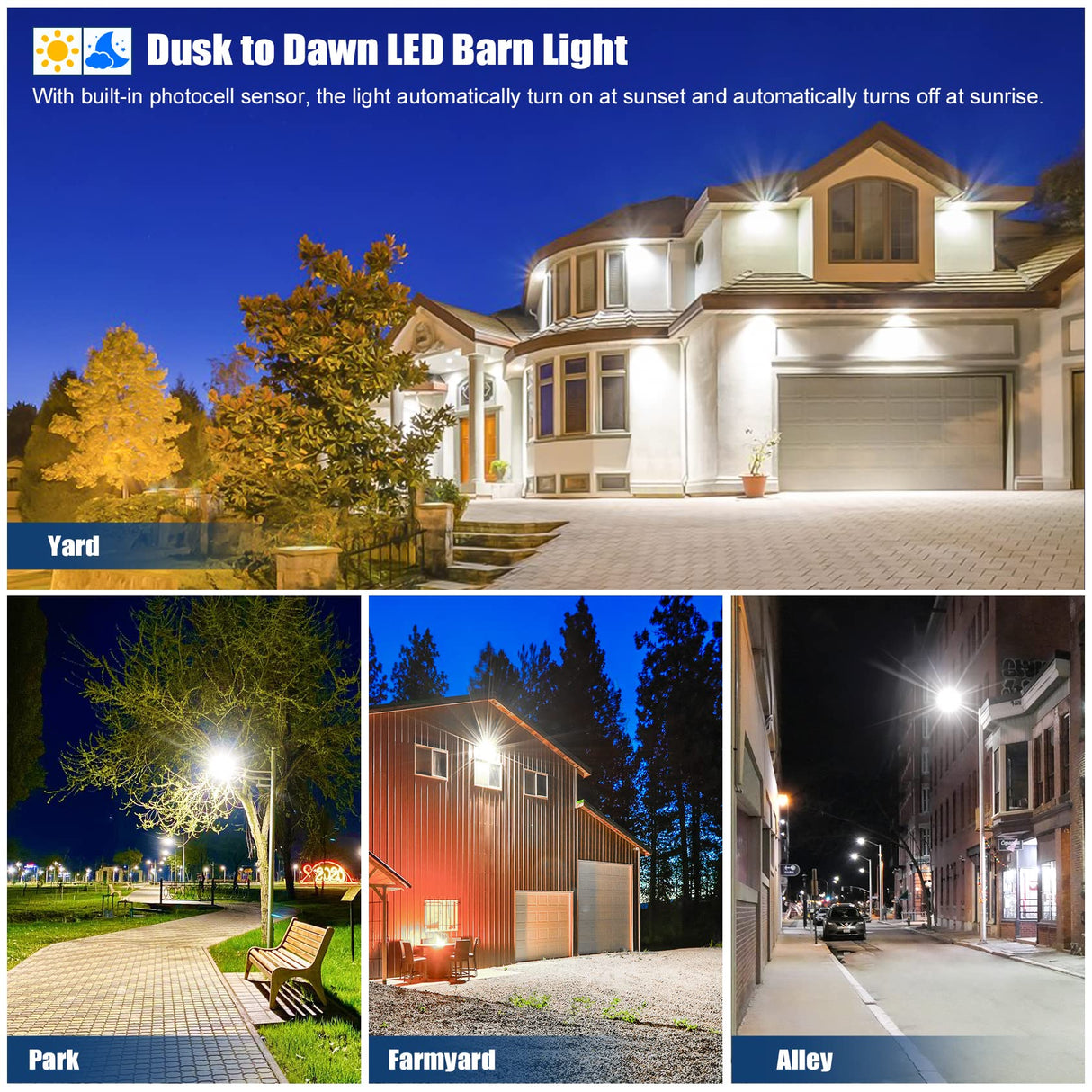 LED BARN LIGHT - SP Series,120W,16800lumens,5000K,100-277V，Dusk to Dawn