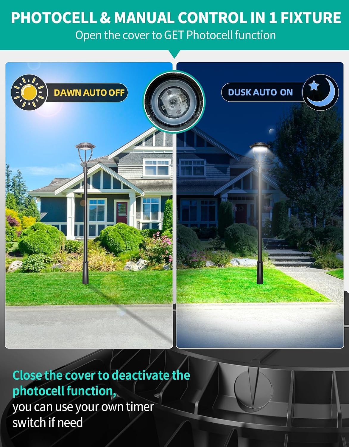 NGTLIGHT LED Post Top Light - PTA Series, 60W-150W, Selectable Wattage & CCT, 100-277V, Dusk to Dawn